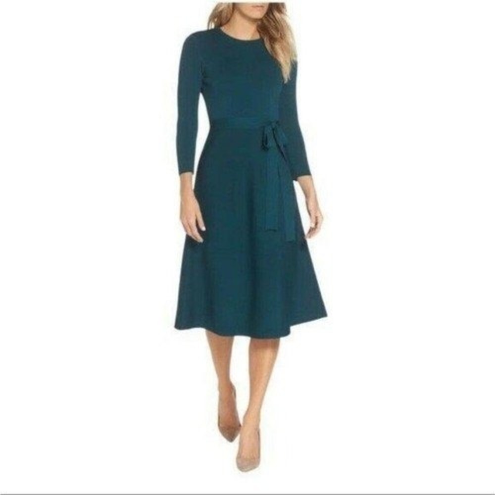 Eliza J Teal Long Sleeve Midi Dress